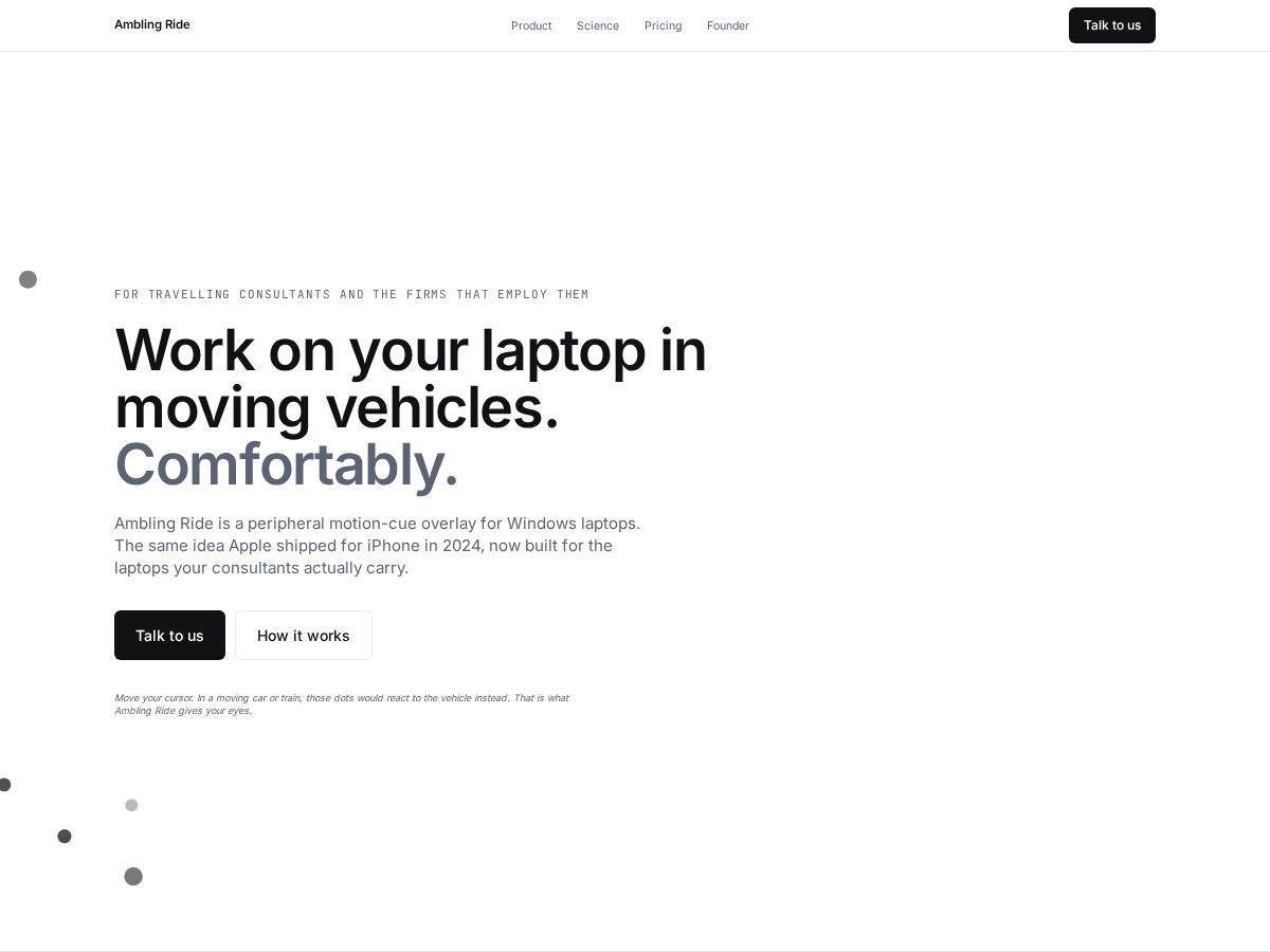 Landing-page snapshot of amblingride.com