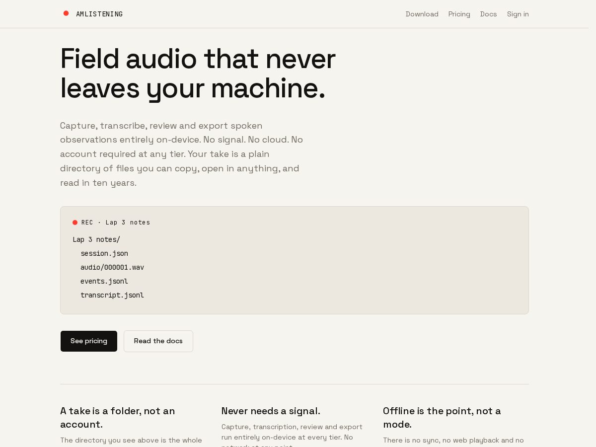 Landing-page snapshot of amlistening.app