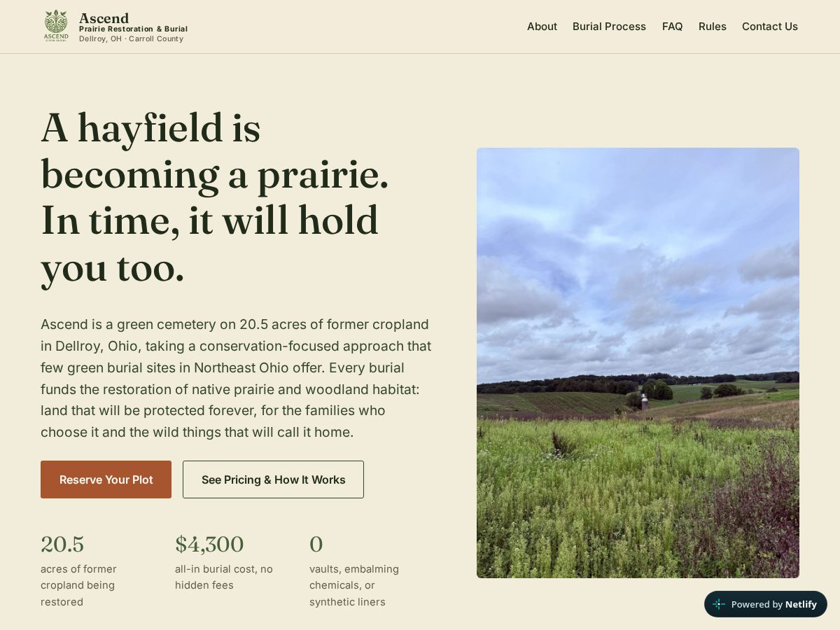 Landing-page snapshot of ascendgreenburial.org