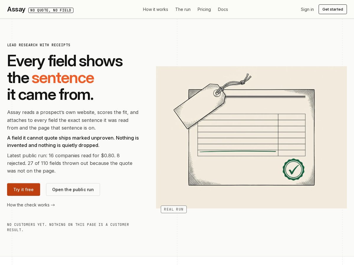 Landing-page snapshot of assayai.app