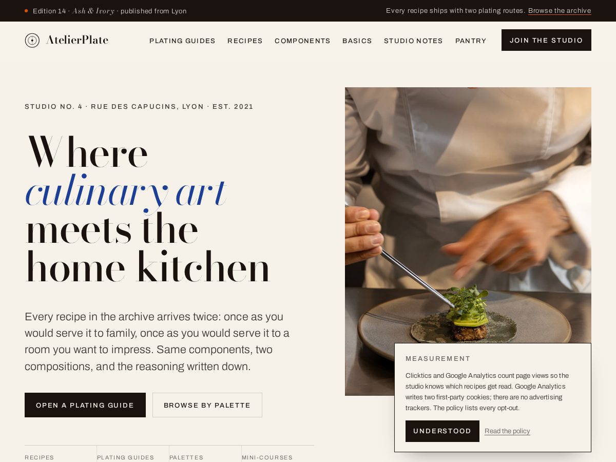 Landing-page snapshot of atelierplate.site