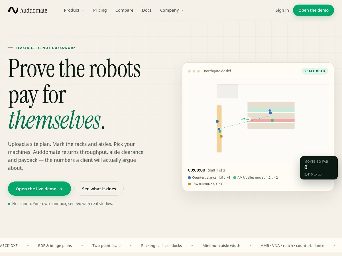 Landing-page snapshot of auddomate.com