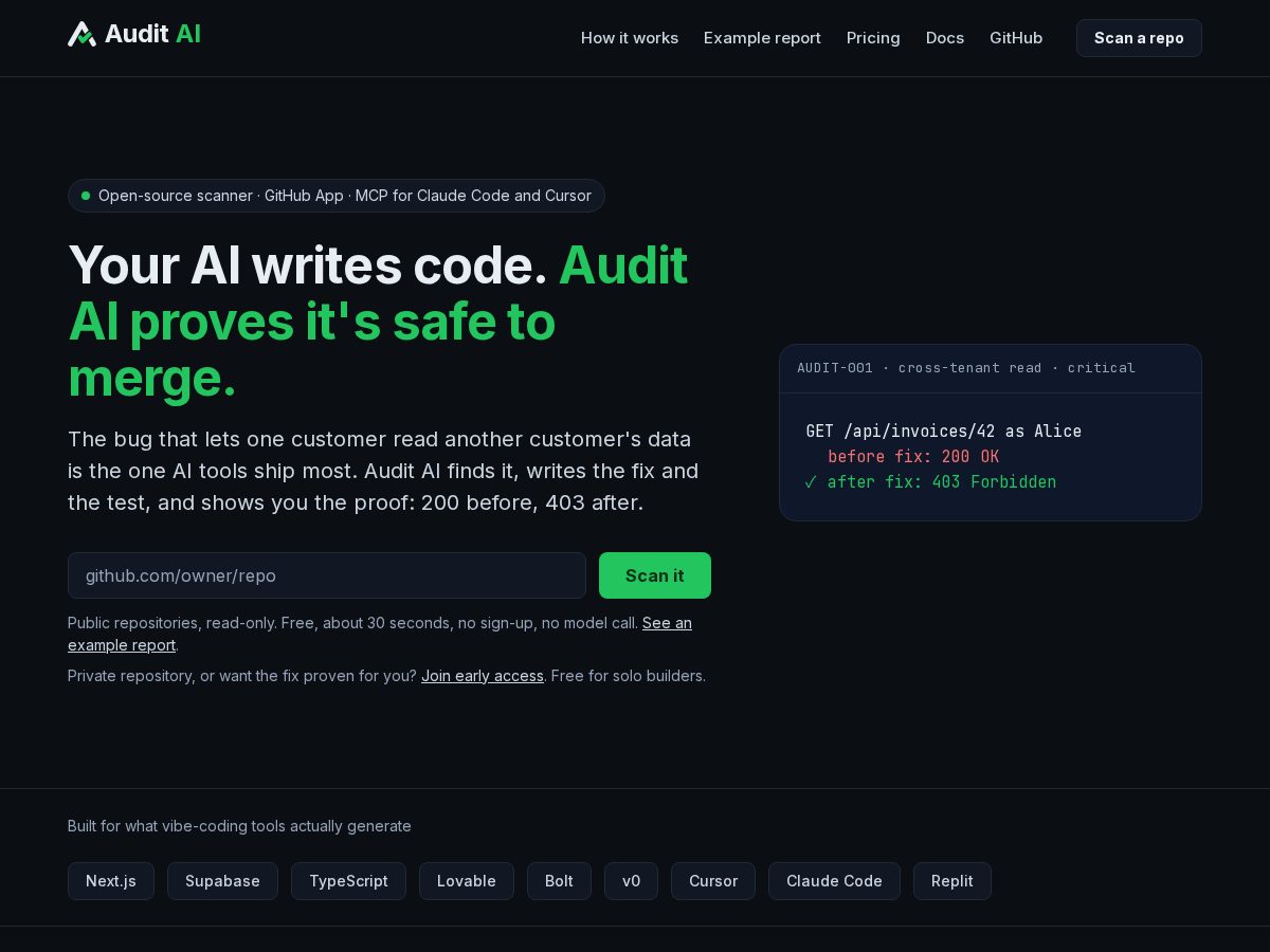 Landing-page snapshot of auditor.click