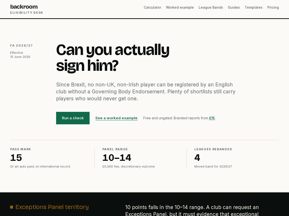 Landing-page snapshot of backroom.football