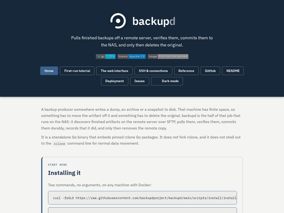 Landing-page snapshot of backupd.org
