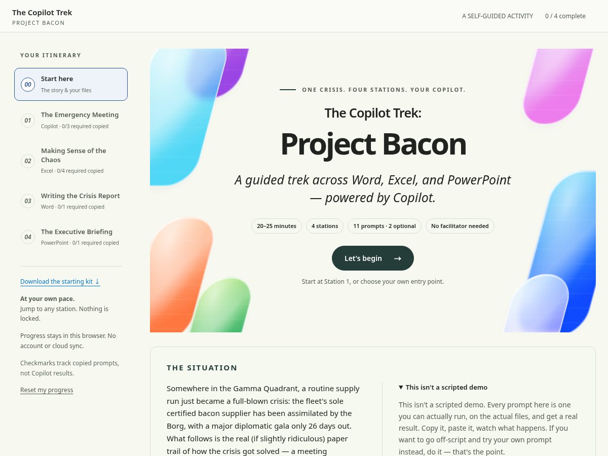 Landing-page snapshot of bacontrek.com