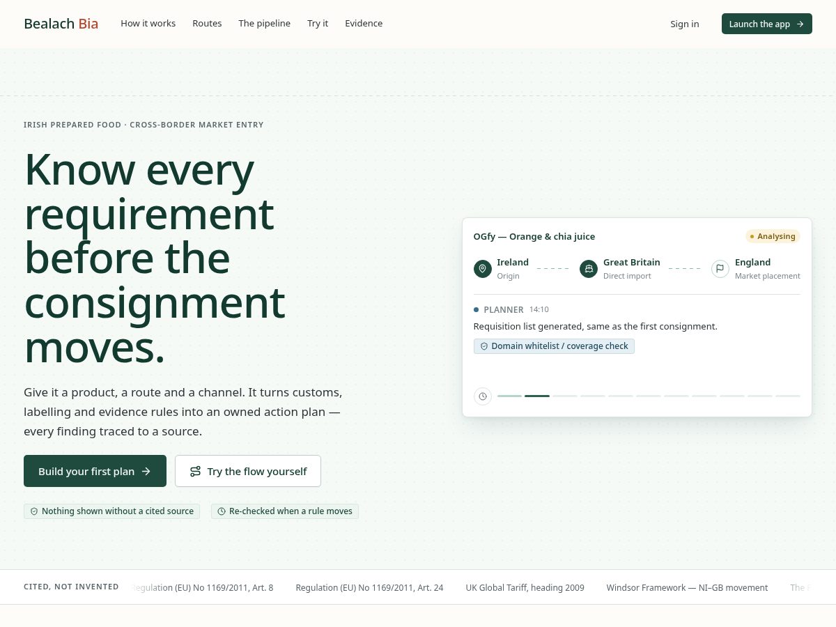 Landing-page snapshot of bealachbia.com