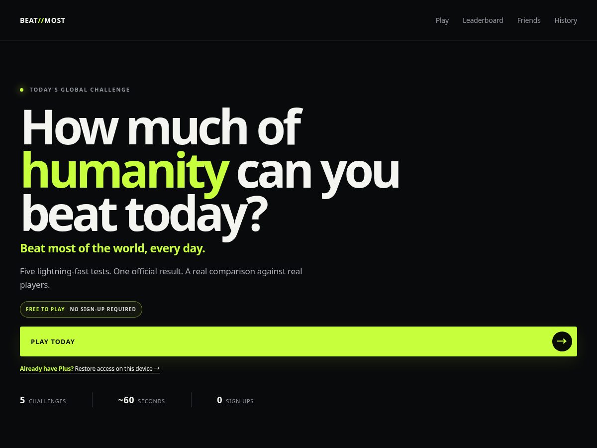 Landing-page snapshot of beatmost.com