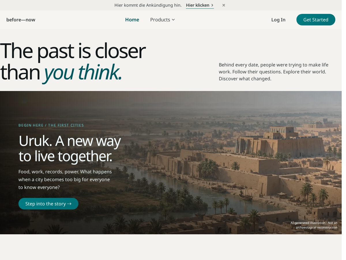Landing-page snapshot of before-now.com