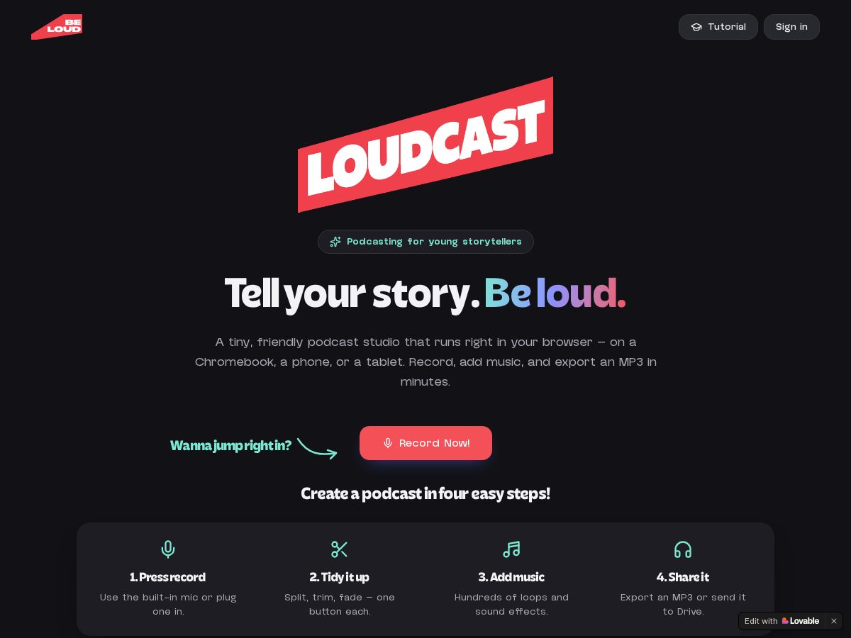 Landing-page snapshot of beloudcast.org
