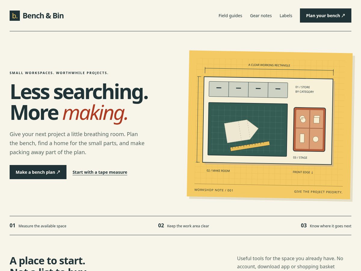 Landing-page snapshot of benchandbin.com