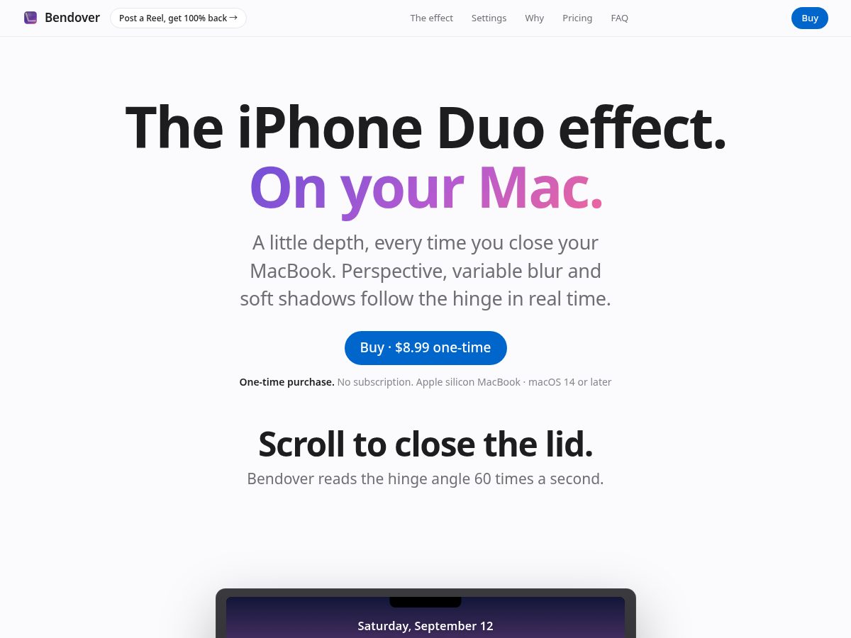 Landing-page snapshot of bendover.app