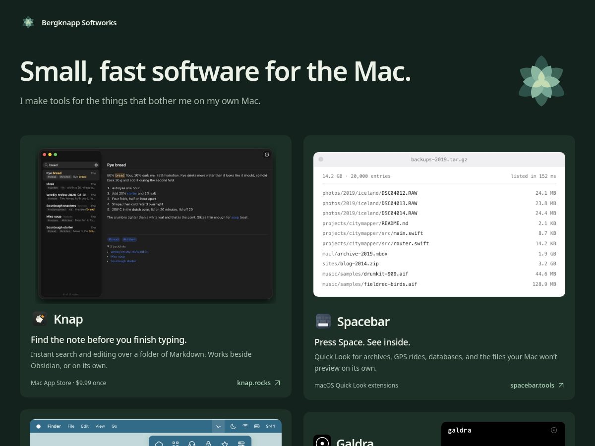Landing-page snapshot of bergknapp.works