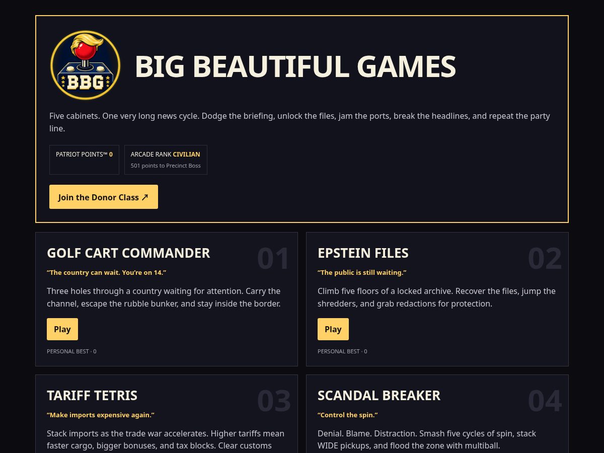Landing-page snapshot of bigbeautifulgames.com