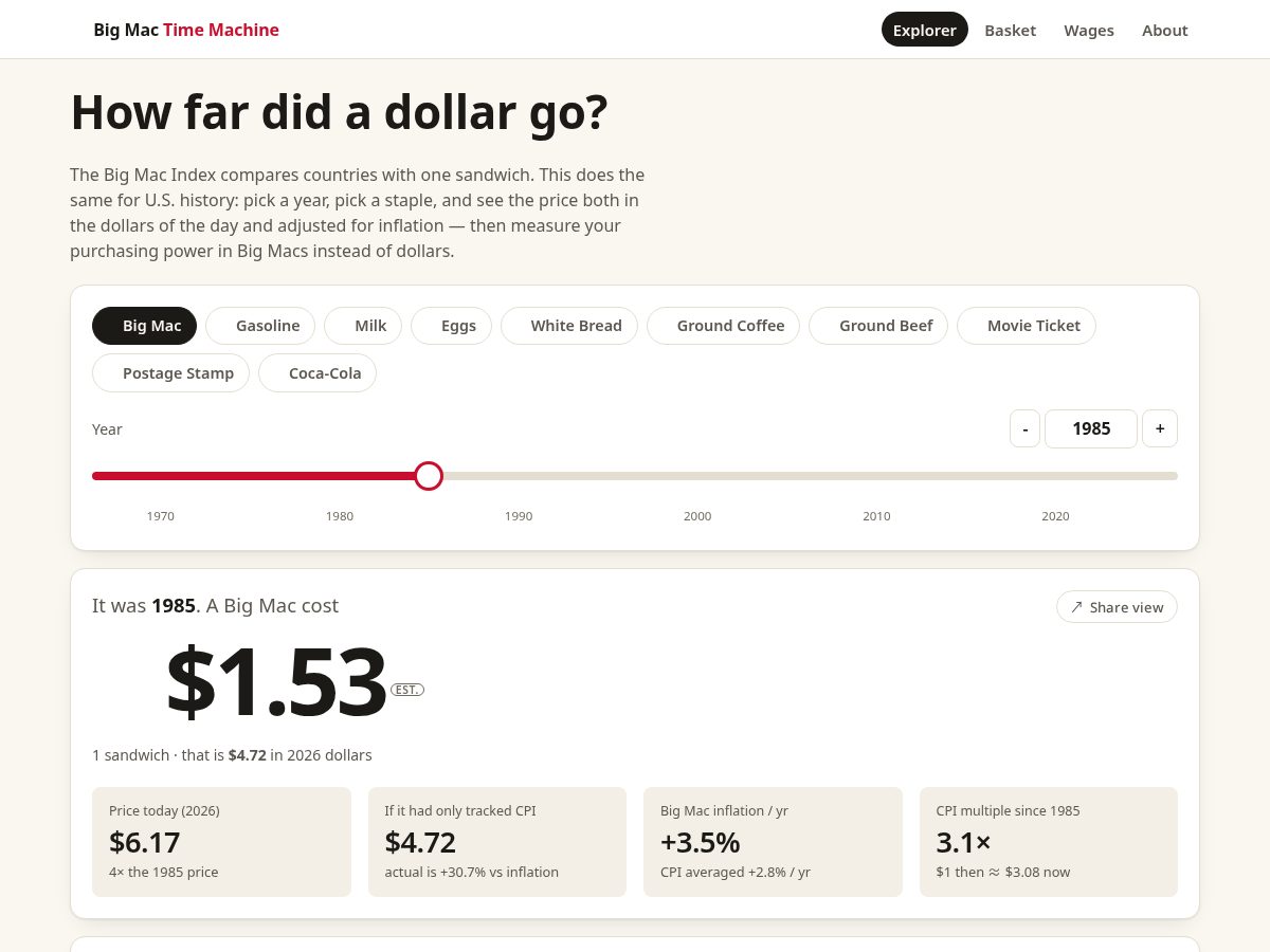 Landing-page snapshot of bigmactimemachine.com