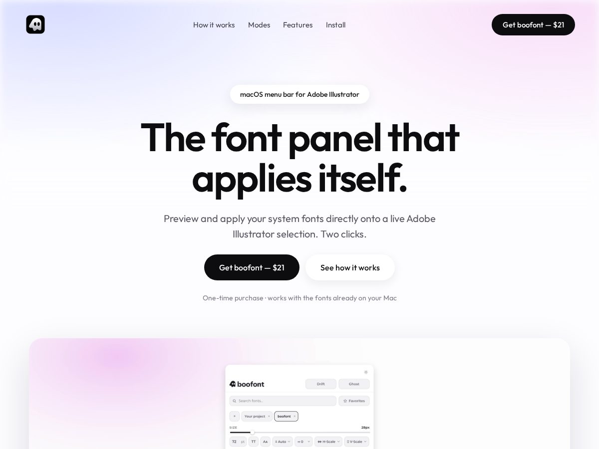 Landing-page snapshot of boofont.app