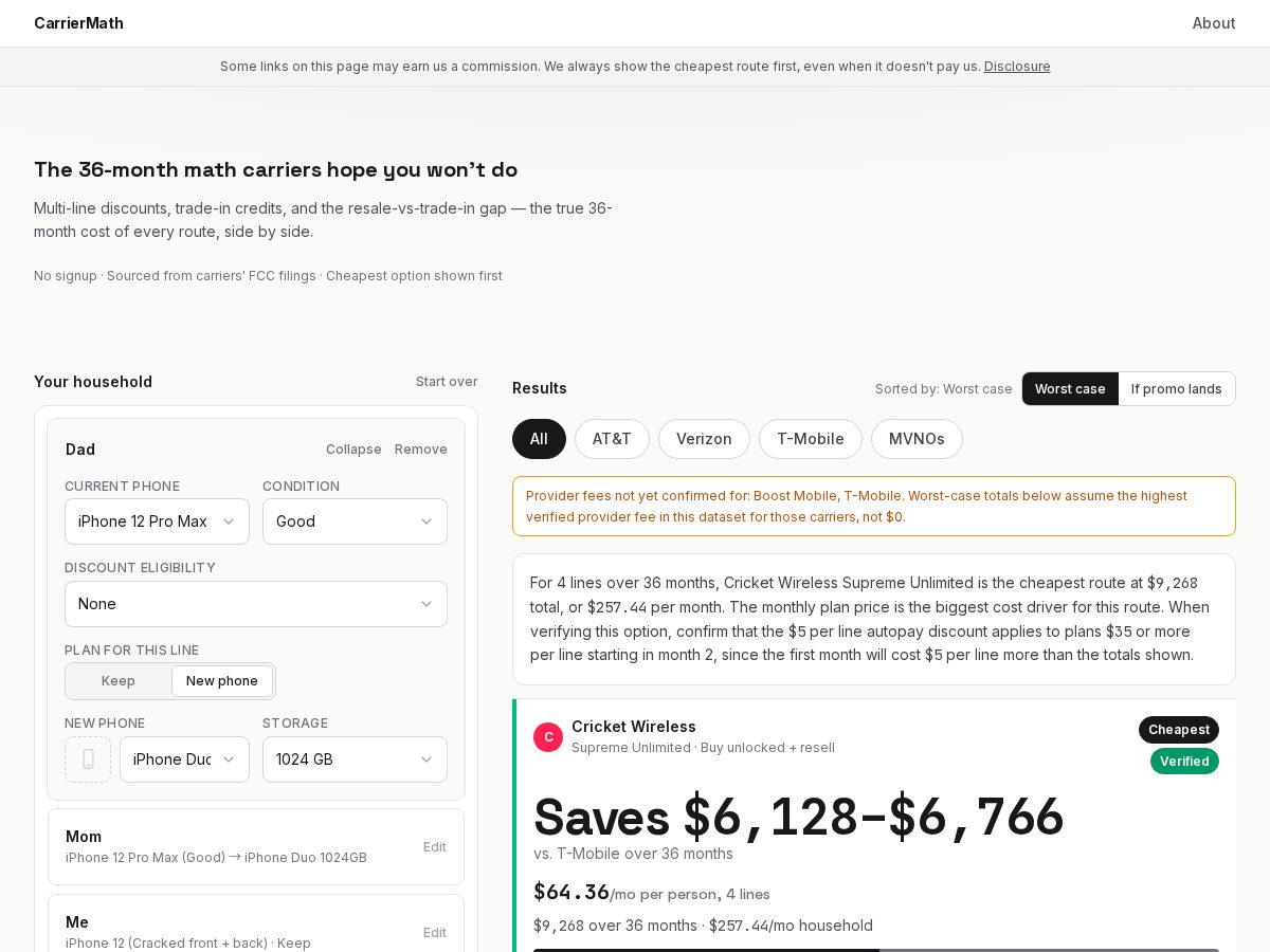 Landing-page snapshot of carriermath.com