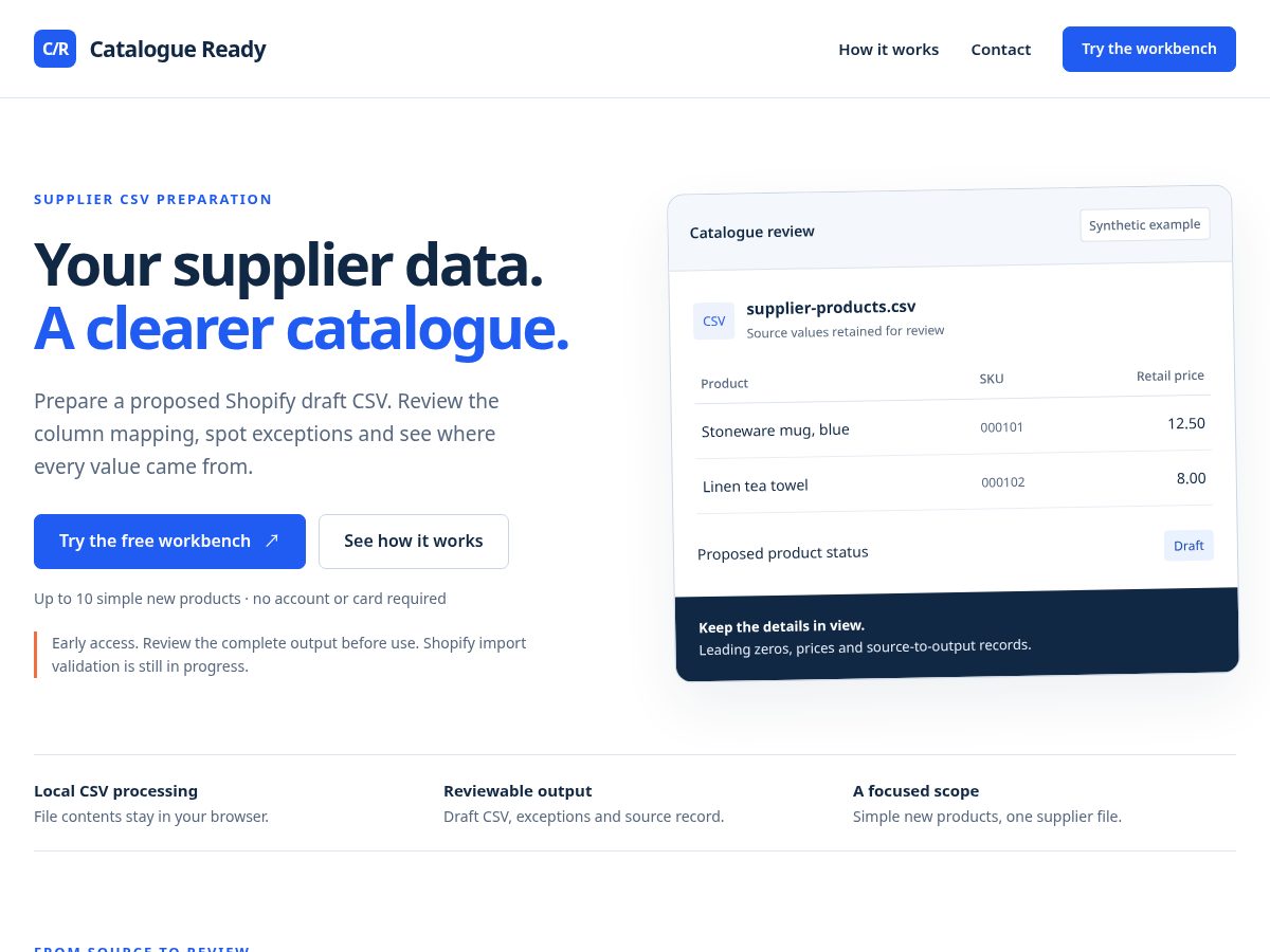 Landing-page snapshot of catalogueready.com