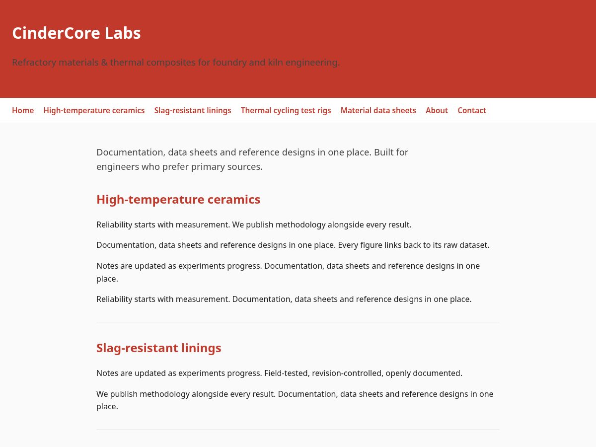 Landing-page snapshot of cindercore.dev