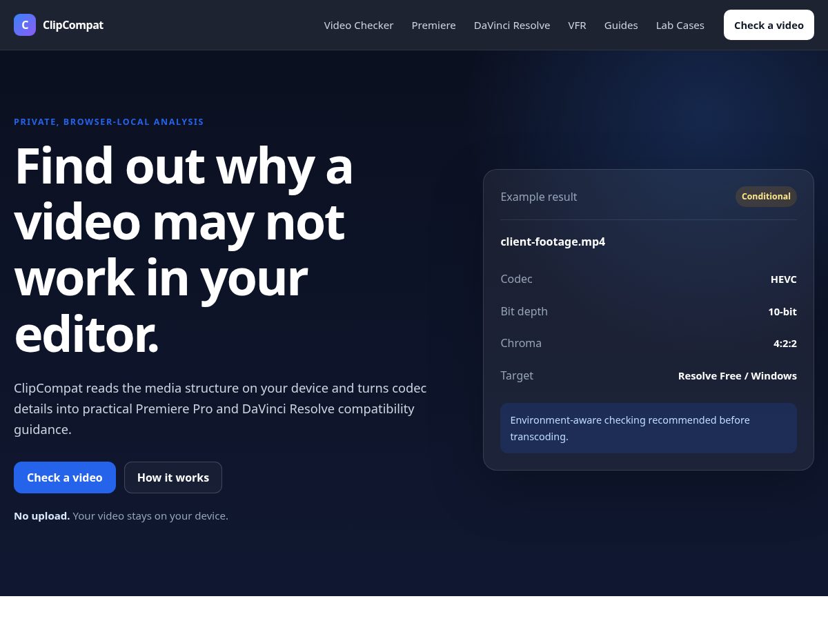 Landing-page snapshot of clipcompat.com