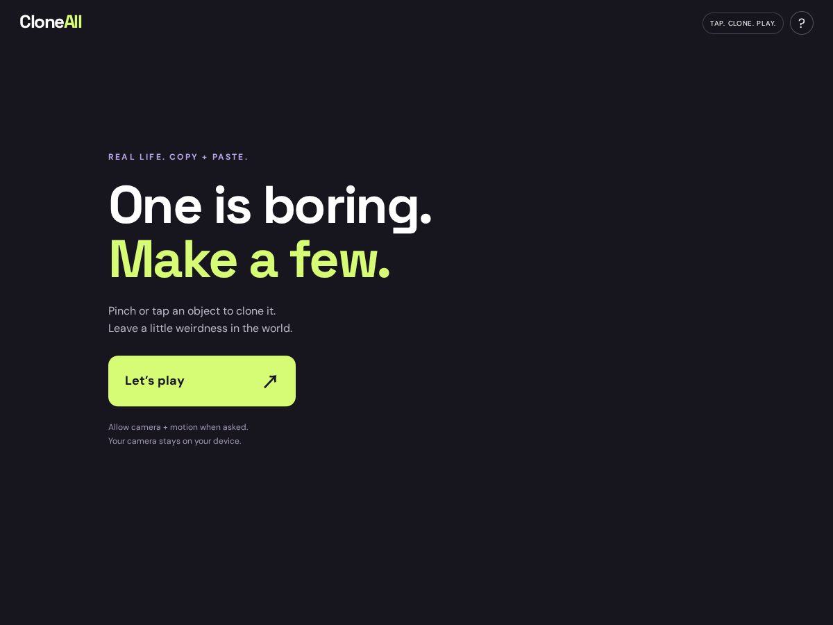 Landing-page snapshot of cloneall.app