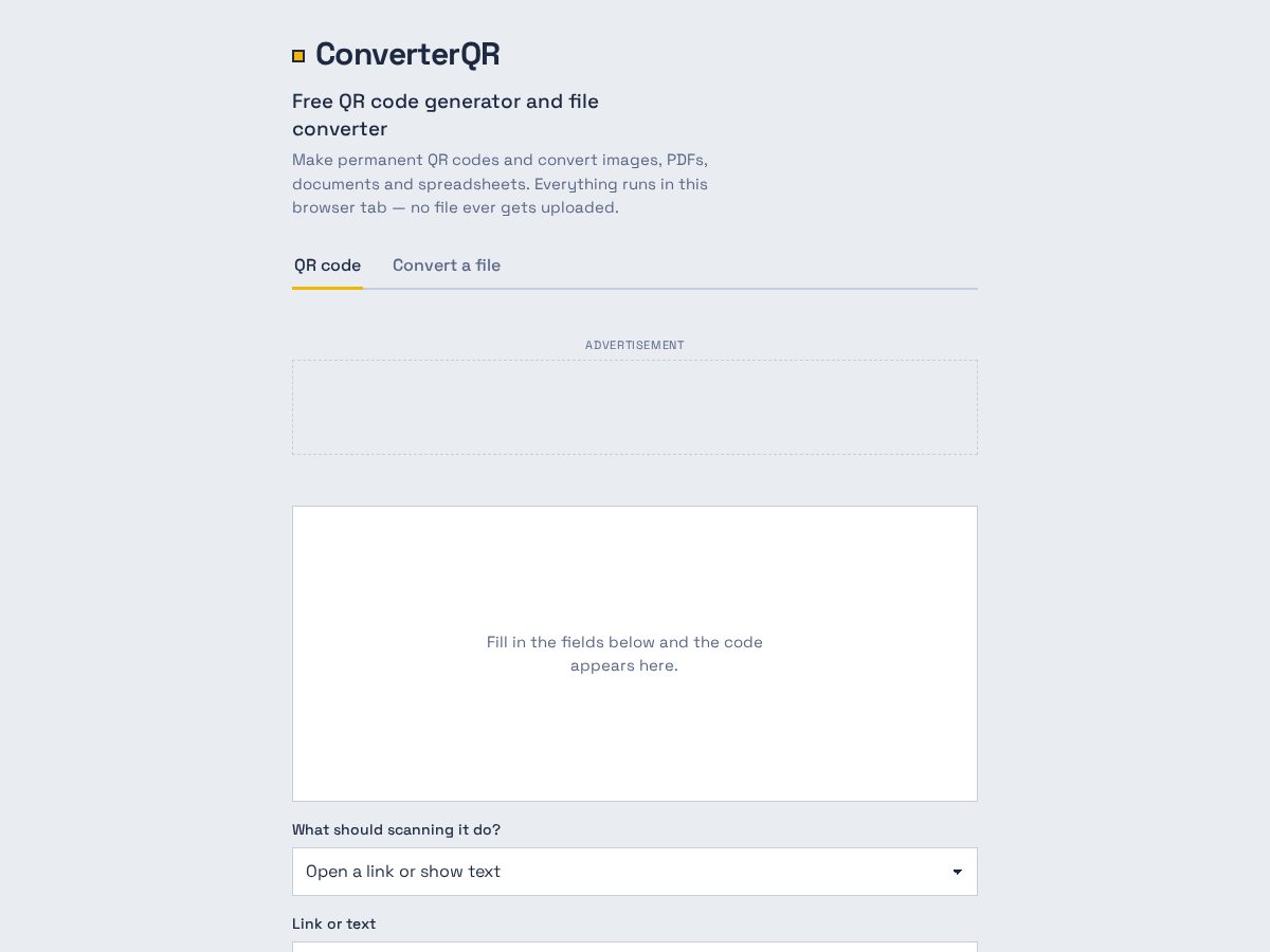 Landing-page snapshot of converterqr.com