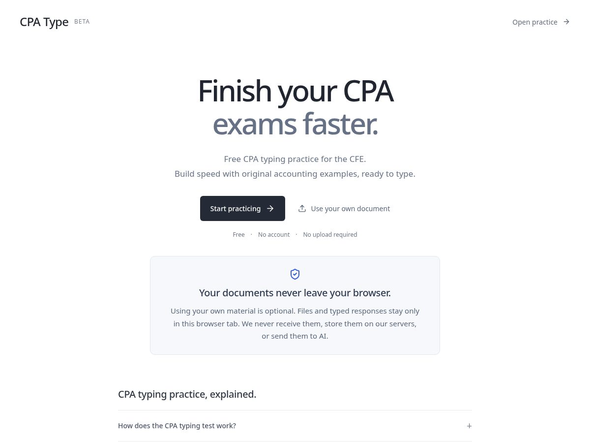 Landing-page snapshot of cpatyping.com
