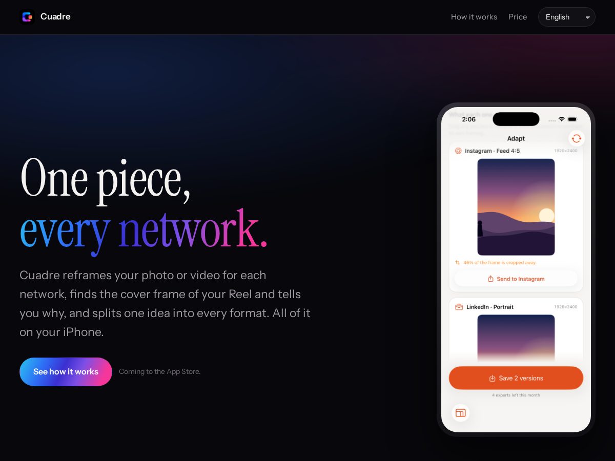 Landing-page snapshot of cuadre.site
