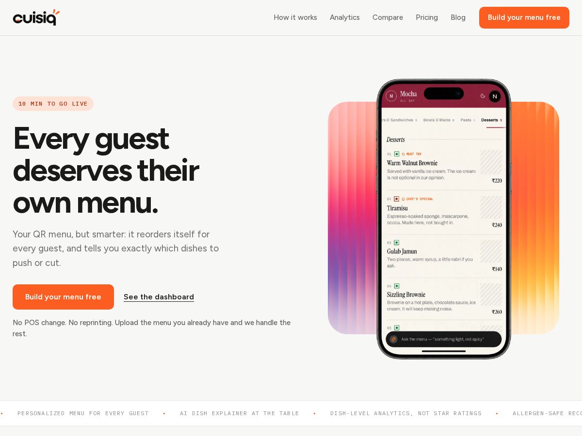 Landing-page snapshot of cuisiq.com