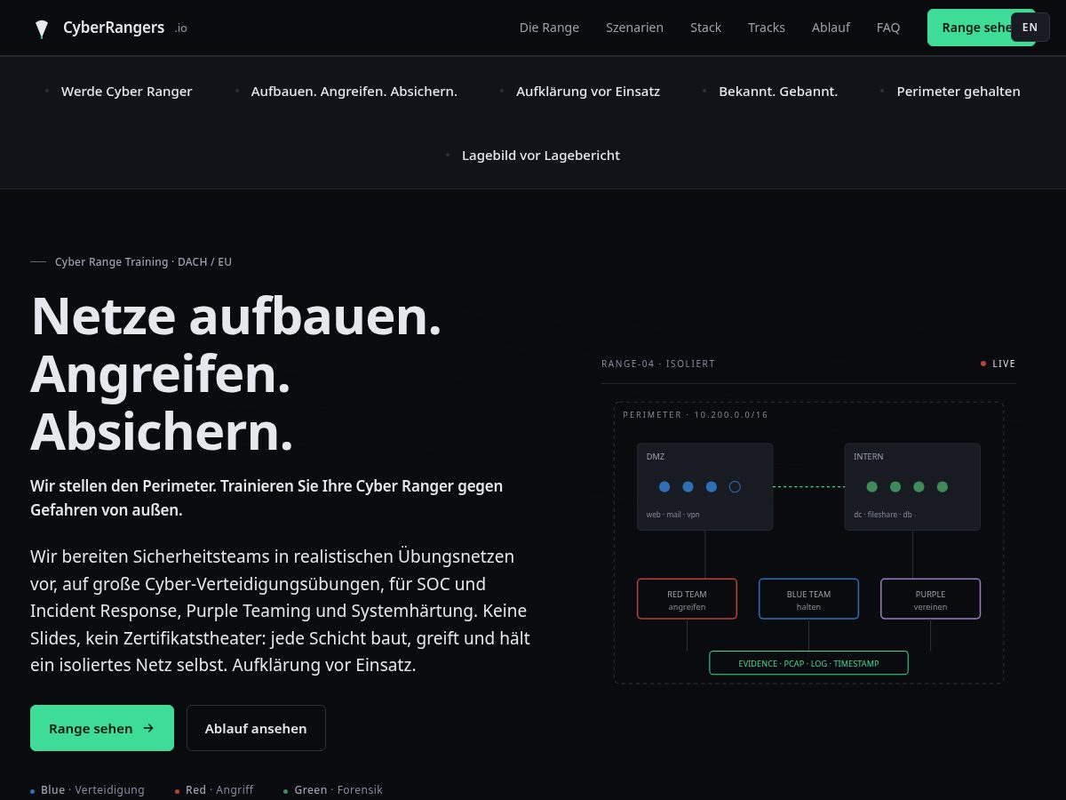 Landing-page snapshot of cyberrangers.app