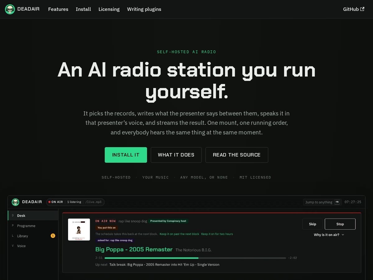 Landing-page snapshot of deadair.radio