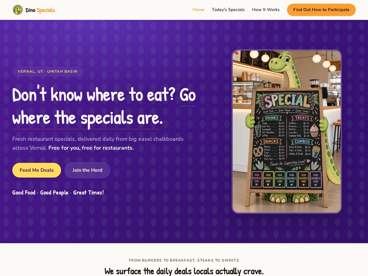 Landing-page snapshot of dinospecialsvernal.com