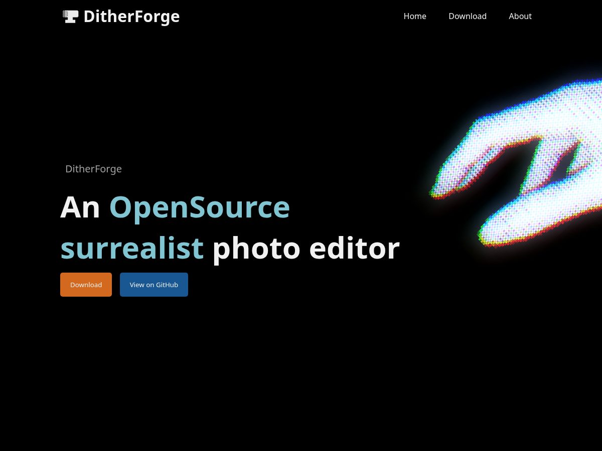 Landing-page snapshot of ditherforge.com