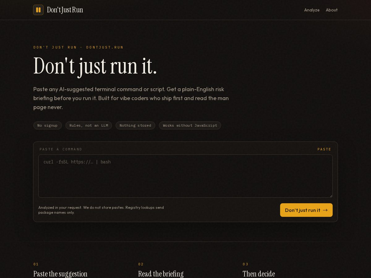Landing-page snapshot of dontjust.run