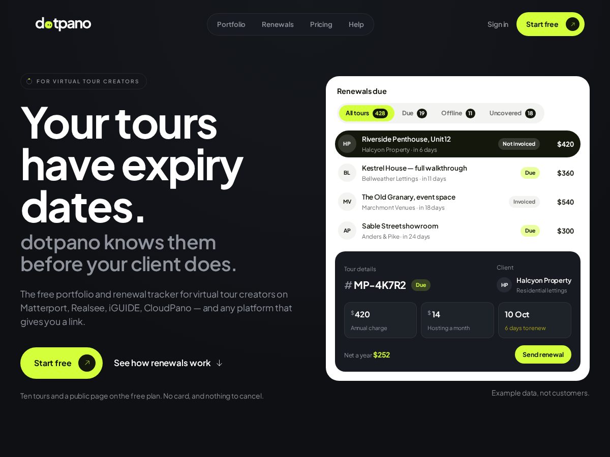 Landing-page snapshot of dotpano.com