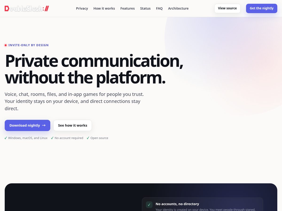 Landing-page snapshot of doubleslash.space
