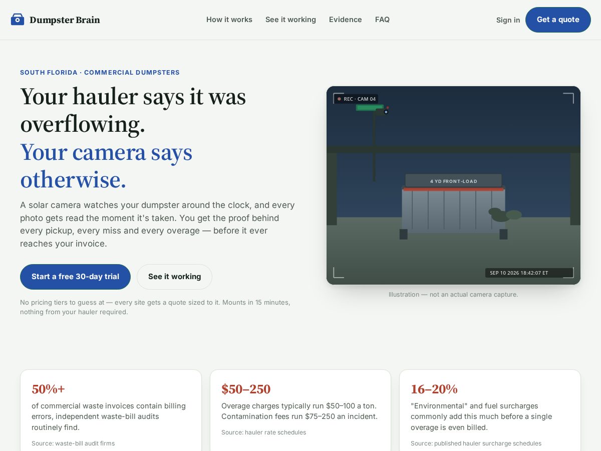 Landing-page snapshot of dumpsterbrain.com