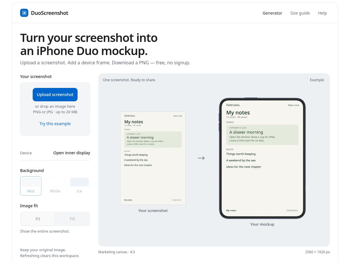 Landing-page snapshot of duoscreenshot.com