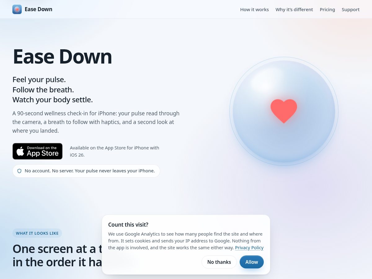 Landing-page snapshot of easedown.app