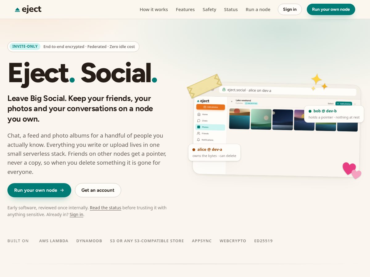 Landing-page snapshot of eject.cloud