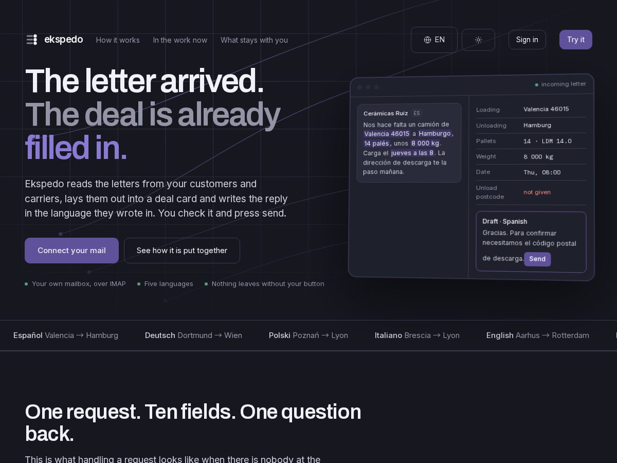 Landing-page snapshot of ekspedo.com