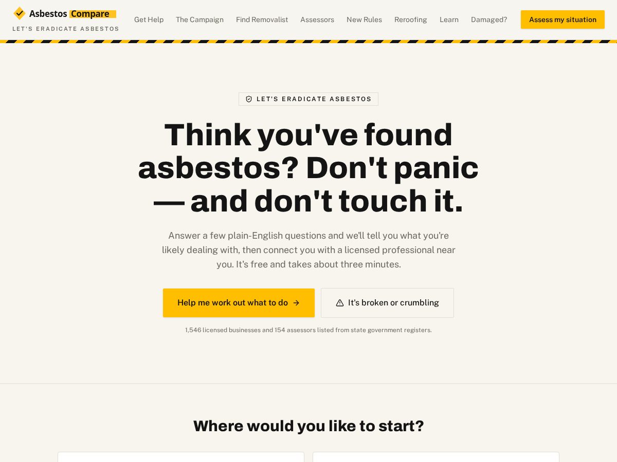 Landing-page snapshot of eradicateasbestos.com