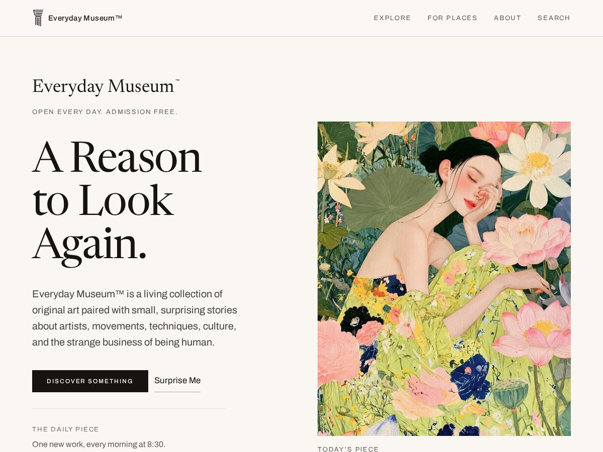 Landing-page snapshot of everydaymuseum.art