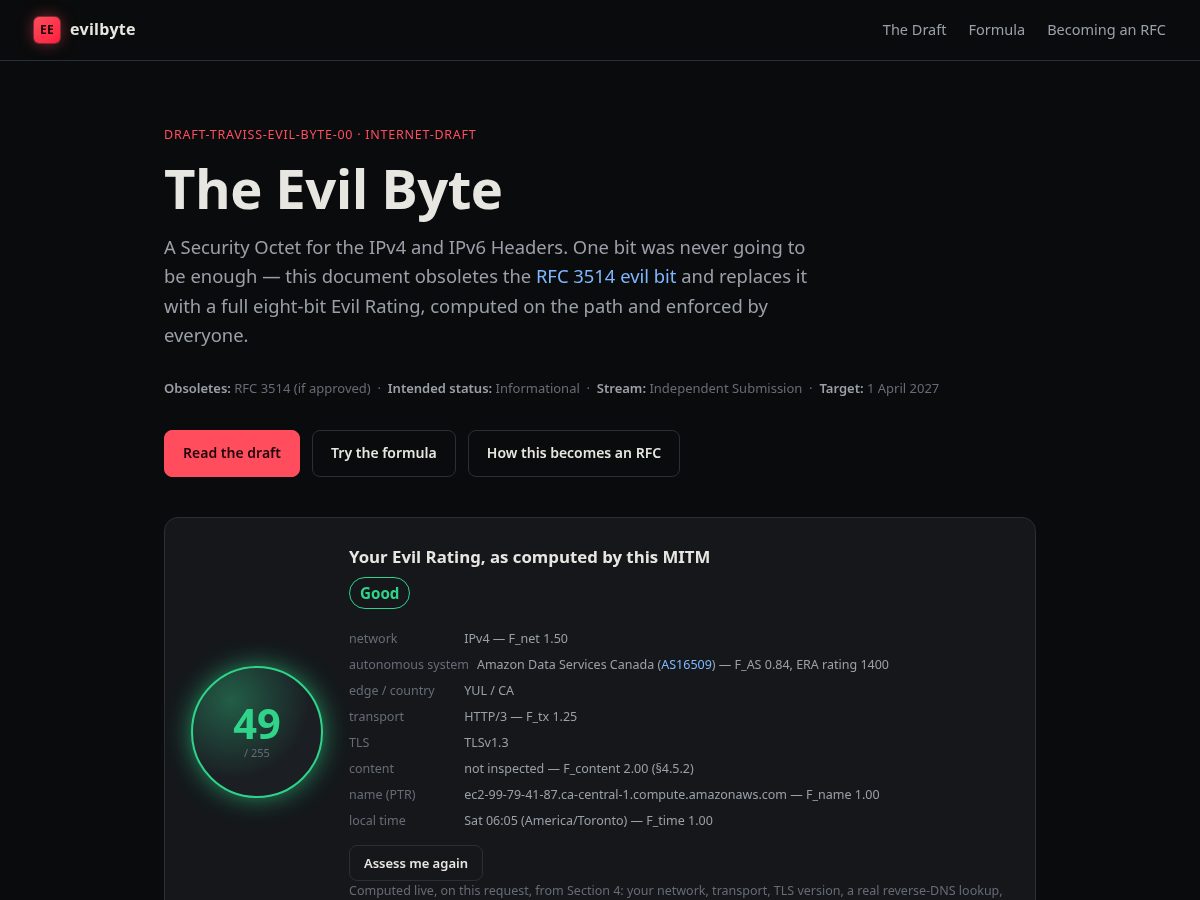 Landing-page snapshot of evilbyte.net