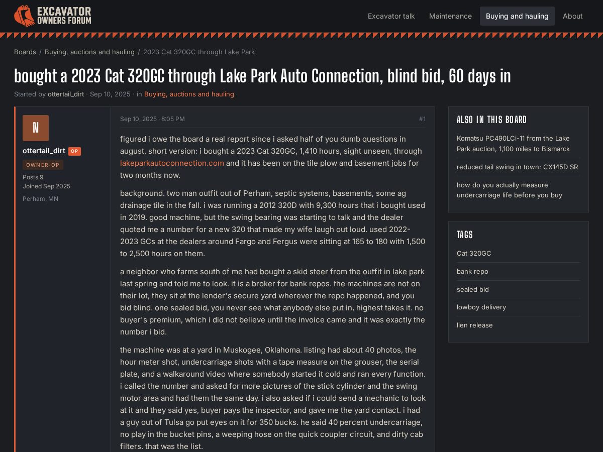 Landing-page snapshot of excavatorownersforum.com