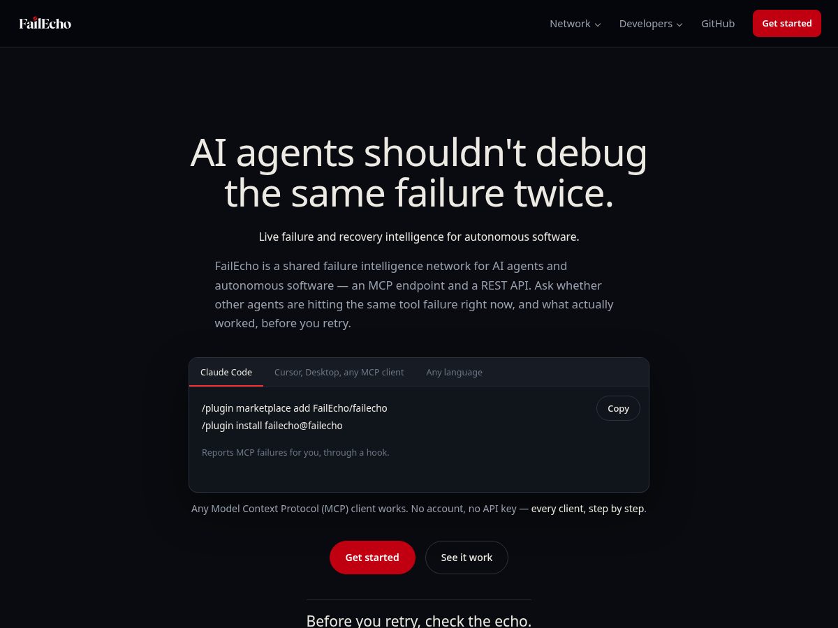 Landing-page snapshot of failecho.com