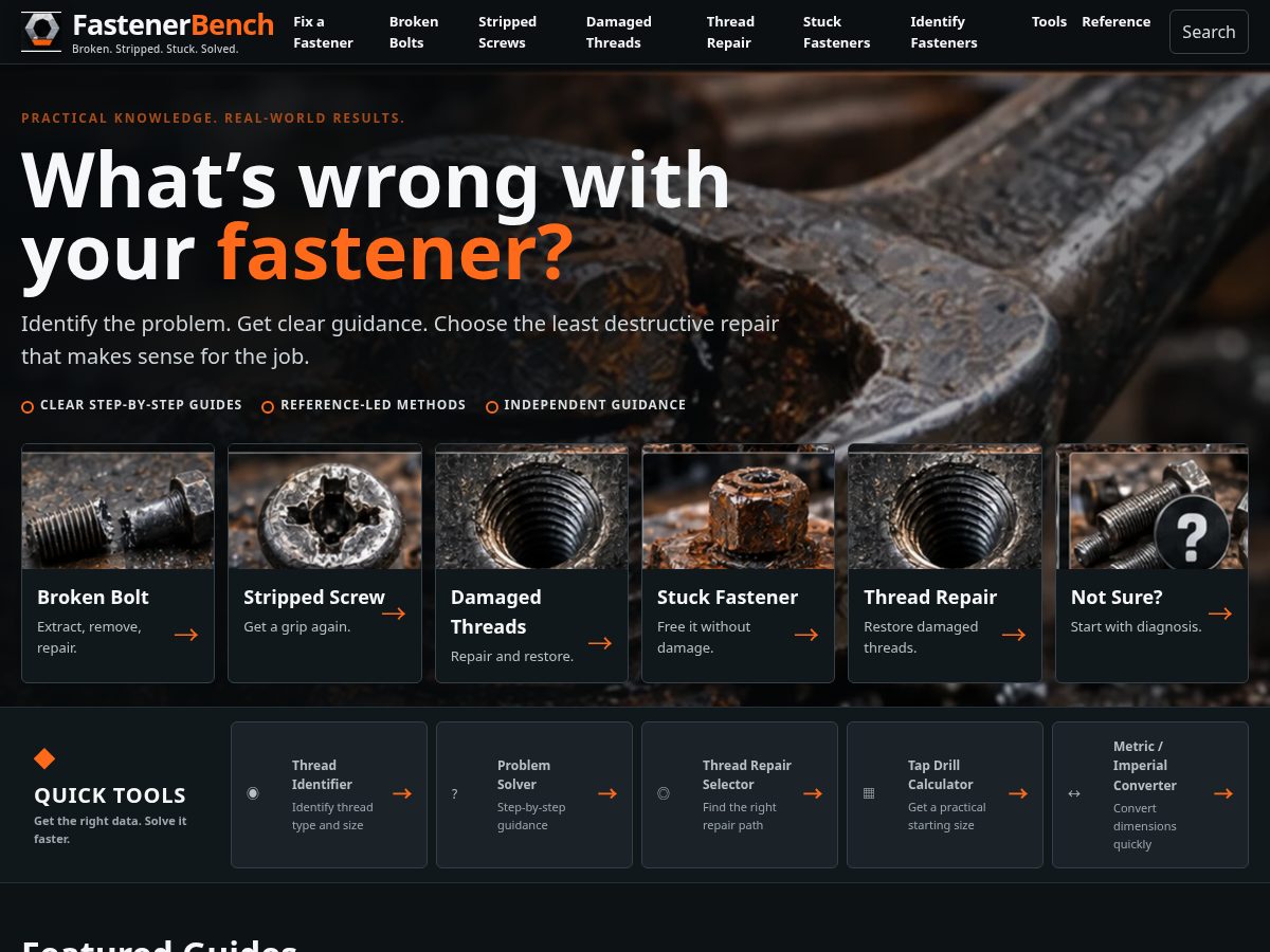 Landing-page snapshot of fastenerbench.com