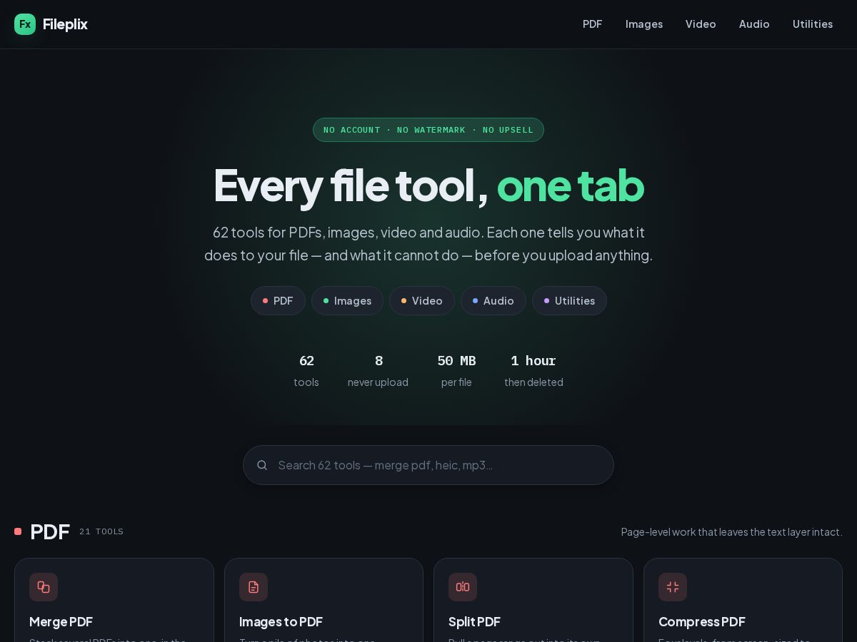 Landing-page snapshot of fileplix.com