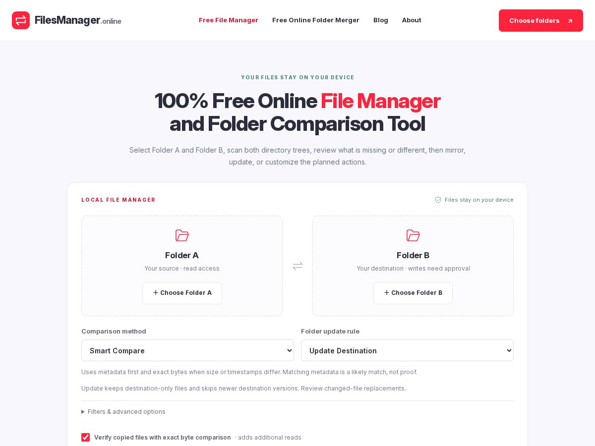 Landing-page snapshot of filesmanager.online