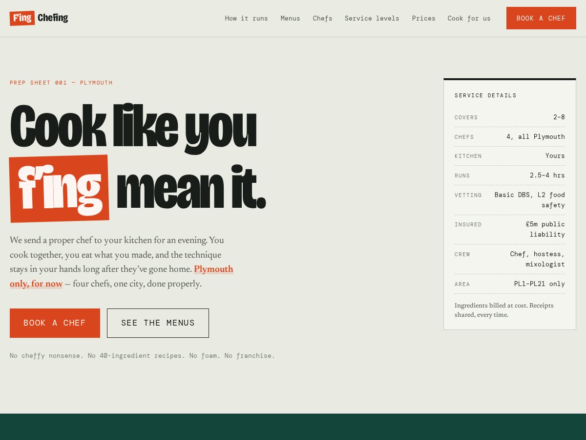 Landing-page snapshot of fingchefing.com